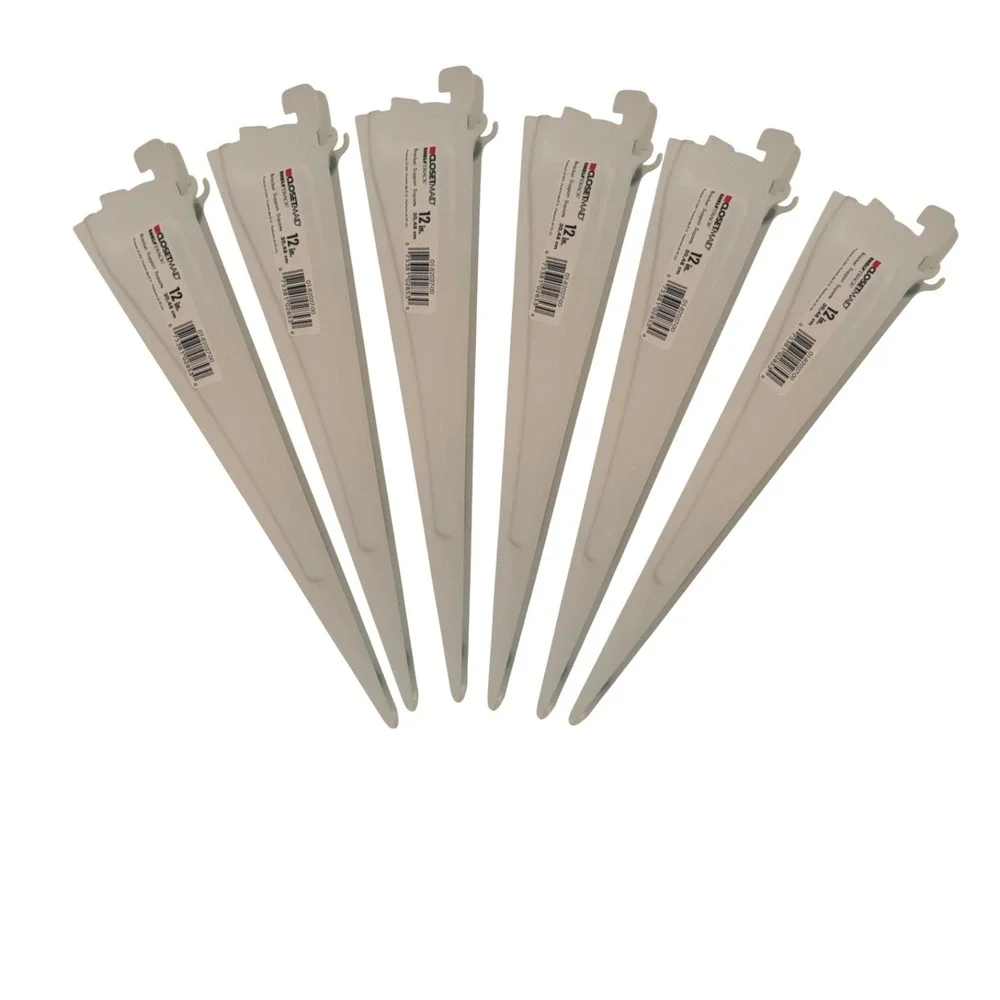 ClosetMaid 12-Inch Shelf Track Bracket Supports - Lot of 6, White Steel